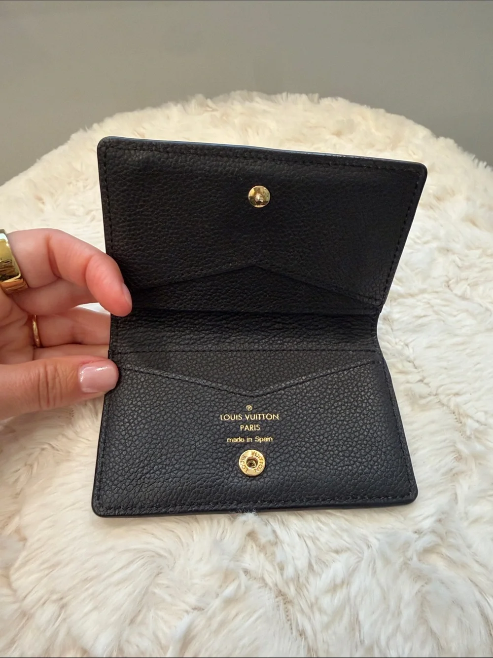Louis Vuitton Black Embossed Monogram Compact Wallet with Gold Snap